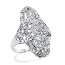 ART DECO STYLE CUBIC ZIRCONIA 925 STERLING SILVER FILIGREE RING 1153z