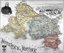 CARTE des BOUCHES du RHÔNE (Vue de Marseille - Portrait de Thiers) - Gravure 19e