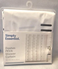 Simply Essential Dashes PEVA Shower Curtain-White/Black Dashes - 72" x 72" - NIP