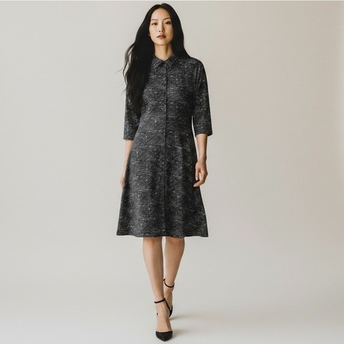 Svaha Geometry Math Print Dress Womens L Gray Organic Cotton A-Line STEM Chic