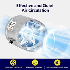 6 Inch 240 CFM Inline Duct Fan with Low Noise, Booster Exhaust in Grow Tent