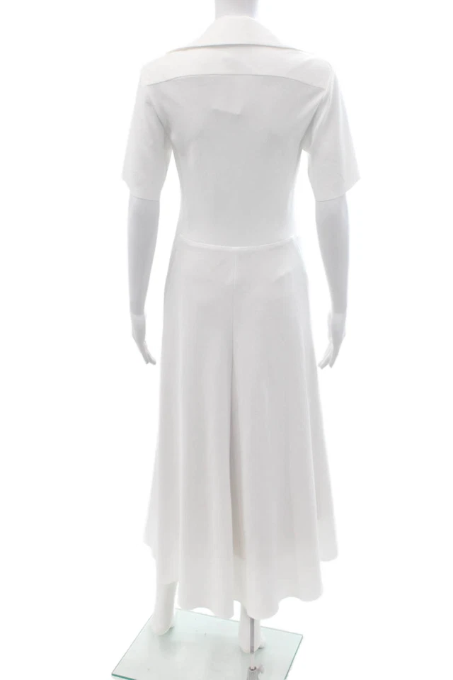 Vince Women Maxi Shirt Dress White Collared Zip Short Sleeve Size 2 - Image 3 of 4