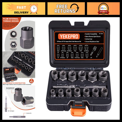 15 PCS Bolt Extractor Set - 3/8'' Drive Impact Tool Kit for Stripped, Rusted Bolt