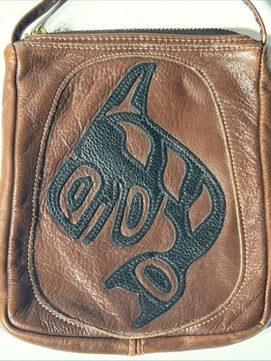 Vintage Leather Orca Crossbody Passport Bag  Spirit of the Wild  Travel Pouch