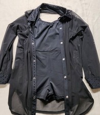 Weissman Black Mesh Stuffed Button Up  Black Romper Dance Costume Girls Size LC