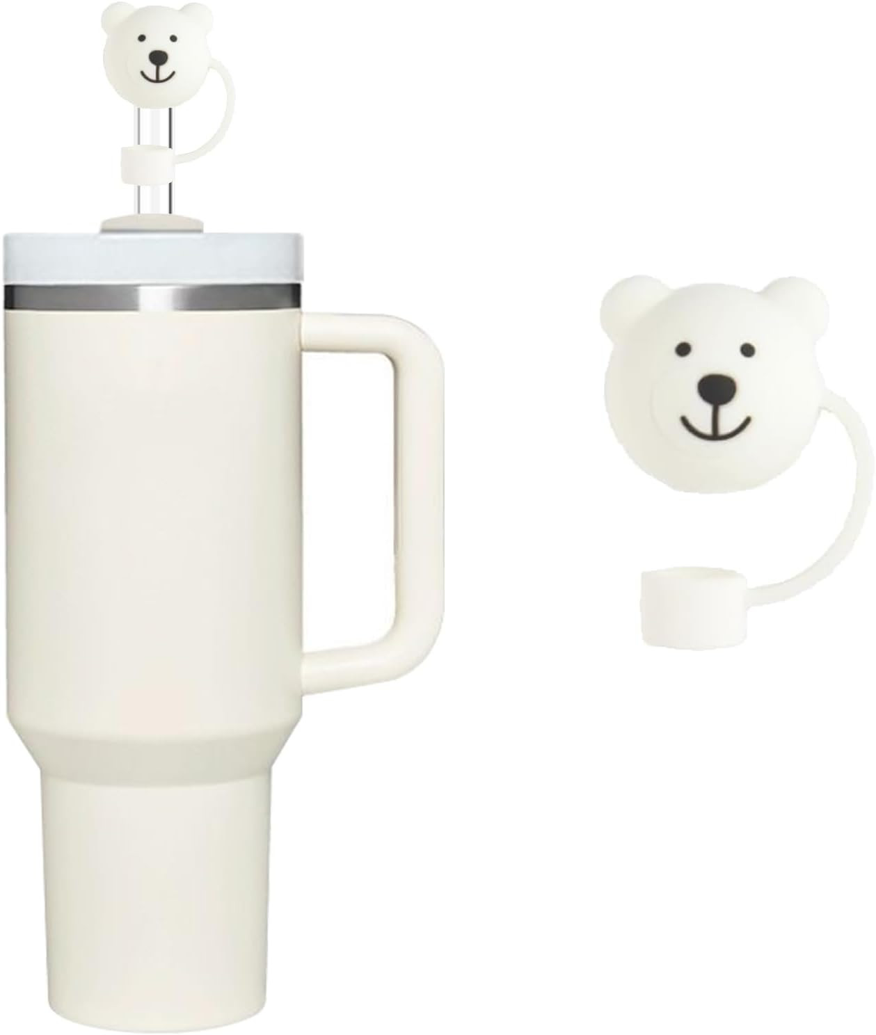 White Bear 10mm Straw Cover Cap for Stanley Cup Silicone Topper