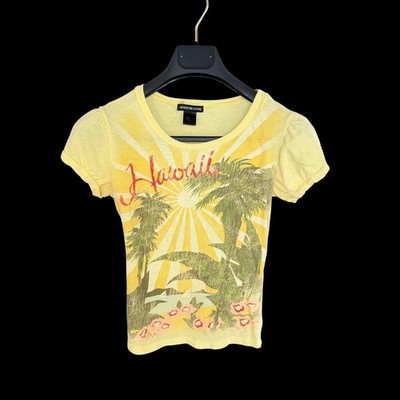 Y2K Misdemeanor Womens Hawaii T-Shirt Yellow Cap Sleeve Cotton Small