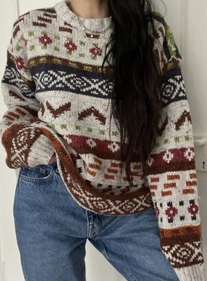 Vintage Strickpullover Pulli Wolle Polyester Aztek Muster Pattern Festival bunt