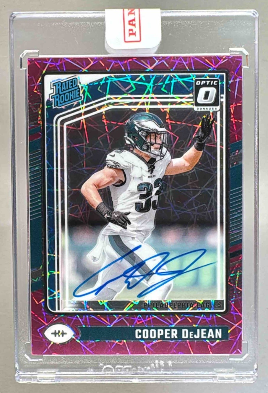Cooper DeJean 2024 Panini Donruss Optic Pink Velocity Rated Rookie RC Auto /50