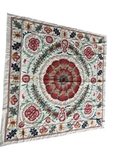 POTTERY BARN PAIGE SUZANI EMBROIDERED COTTON TABLE THROW 50"x50"