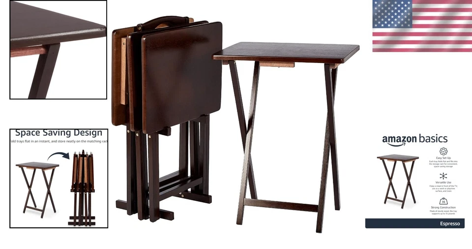 Foldable Dinner Tray Table, Espresso Finish, 4-Pack - Image 2 of 4