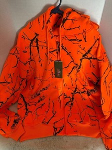 Men's Camo Hunting Hoodie - Moose Print, Orange, 3XL, Polyester Blend, Zip-Up