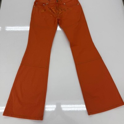 Von Dutch Orange Flare Jeans Size 30x34 Logo Print