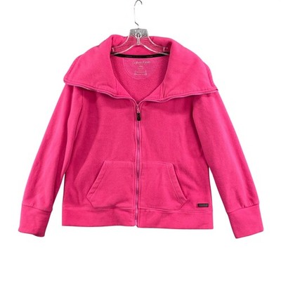 Calvin Klein Fleece Jacket Womens Medium Pink Excellent Full Zip Funnel Neck