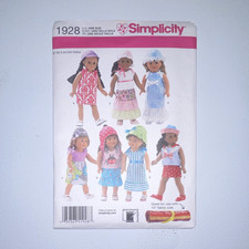 Simplicity 1928 Doll Clothes Sewing Pattern for 18 in 45.5 cm Dolls