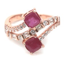 925 Silver Handmade 5 x 5 mm. Red Ruby White Zircon Ring Size 7