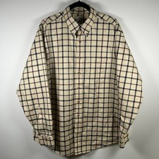 Brooks Brothers 346 Shirt Men s Large Beige Navy Plaid Long Sleeve Button Down