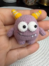 Handmade Micro Crochet Monster Plush Soft Yarn Amigurumi Toy Art Wooden Stand