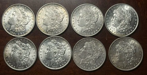 Lot of #8   1881-0 BU Silver Morgan Dollars. Winner gets all eight.