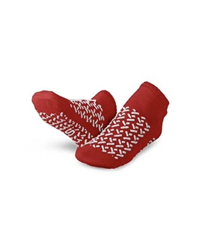 *1-Pack* Medline Double Tread Fall Prevention Red Slippers MDT12689RL Large