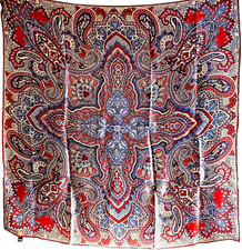 41"x41"Red Paisley Print Pure Mulberry Satin Silk 12momme Scarf 105x105cm 5-5