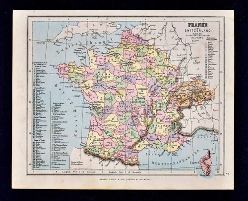 Hughes Map 1889 Hughes Map - France in Departments & Switzerland Cantons - Paris ...