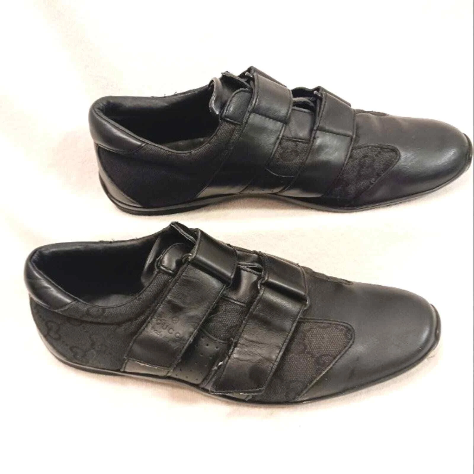 Baskets baskets en caoutchouc cuir Gucci pour hommes taille 40 cuir noir monogramme haut bas 