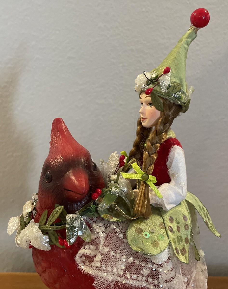 Katherine's Collection Christmas Clara Gnome on a Cardinal—Retired