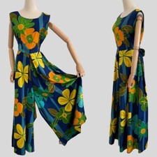 Vintage 60s Jumpsuit Palazzo Pants Wide Leg Floral Hawaiian Size Large