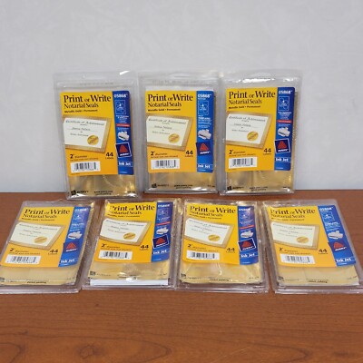 (7) Avery Print/Write Gold Notarial Seals (2'' Diameter, 44 Per Pack) ~ BRAND NEW