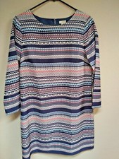 J. Crew Women's 4 Striped Geometric Print Shift Dress 3/4 Sleeve Multicolor