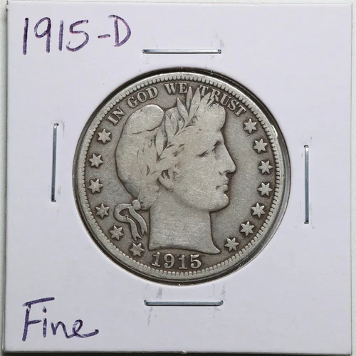 1915-D 50C Barber Liberty Head Half Dollar in Fine Condition #4309