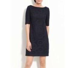 New Adrianna Papell Bateau Boat Neck Crochet Lace Shift Dress Black Sz 6
