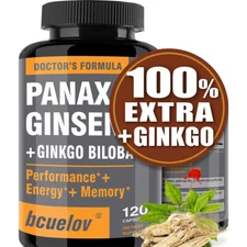 Ginseng + Ginkgo Biloba, 30 To 120 Capsules, Energy Supplement for Men and Women