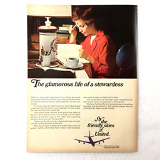 UNITED Airlines PRINT AD Vintage 1966 Glamorous Life Stewardess Specifications