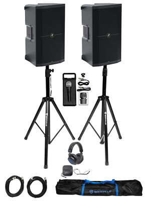 DJ Package w/ (2) Mackie Thump212 12'' Powered Speakers+Stands+Headphones+Mic