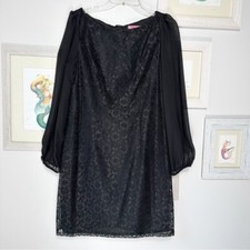 Eliza J Black Lace Sheer Balloon Sleeve Mini Shift Dress Women’s Size 12