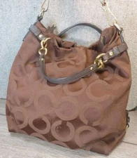 Coach Purse Signature Satern Brooke Brown Canvas Leather Hobo Shoulder bag 14146