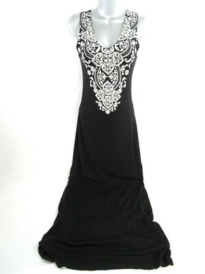 C'est La Vie Maxi Dress Sleeveless Black Boho Appliqued Tank Top Slip  Stretch S | eBay