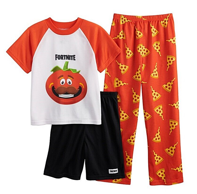 Fortnite Boys Pajamas Size 10, 12 Tomato Head 3 Piece Set Shirt Shorts