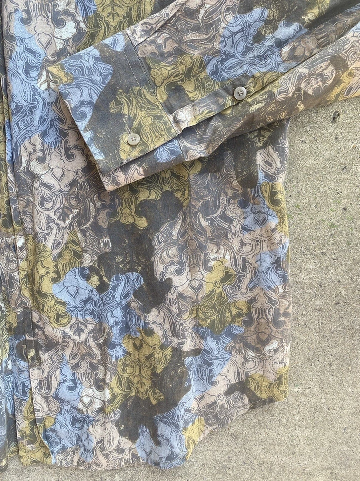 Camisa manga longa poliéster abstrato JUST CAVALLI tamanho XL verde/azul/marrom - Imagem 4 de 4