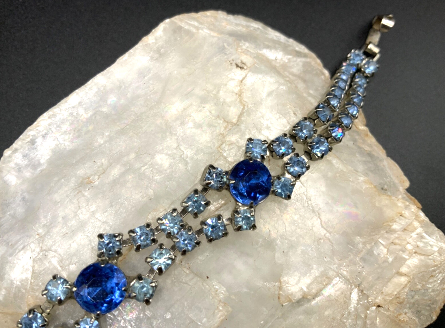 Double Stranded Blue Rhinestone Bracelets with Ac… - image 4