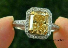 2.25CT Radiant Cut Genuine Citrine Engagement Wedding 925 Silver Ring Women's