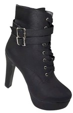 Platform Block Heels Black Faux Leather Womens 42 US Boots Zip Punk Goth