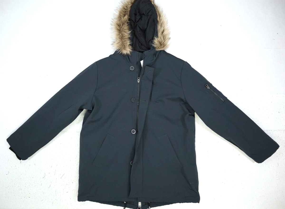 Seraphine Menswear Parka Jacket Dark Slate Double Full Zip Winter