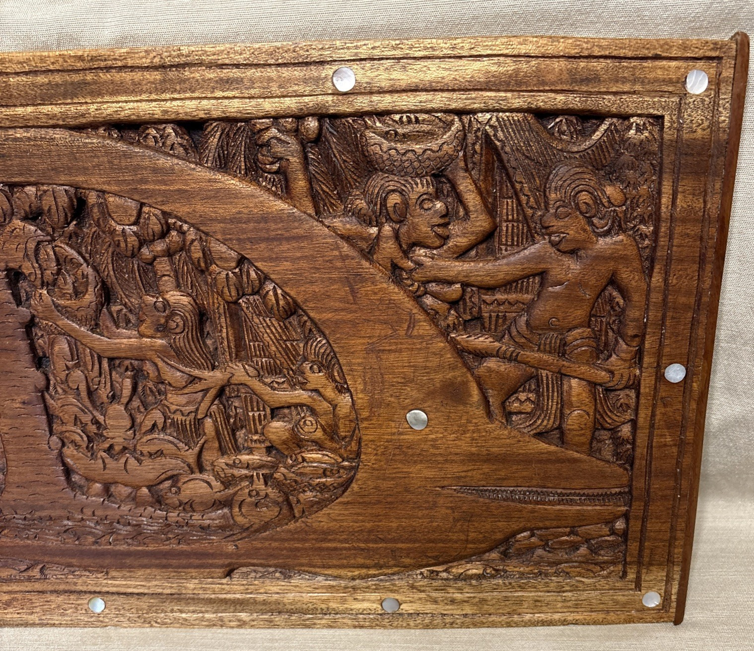 Large Palauan Storyboard Hand Carved by Zaharias Omengebar Master Carver Korvar