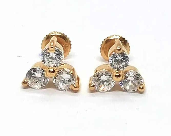 1.00CT 3-Stone Moissanite Stud Earrings in 14K Yellow Gold Plated