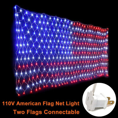 LED Night Net Light American Flag String Lights Decoration 110V USA Plug 