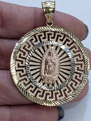 Solid 14k yellow white rose gold virgin Mary guadalupe pendant charm ...