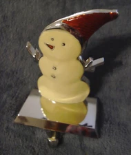 CHRISTMAS Metal & Enamel Snowman Freestanding Mantel STOCKING HOLDER HANGER